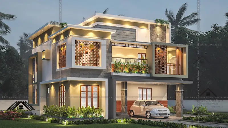 3D render of a contemporary residential exterior design
