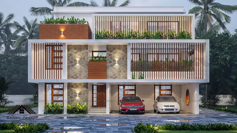 Photorealistic 3D render of a luxury residential villa exterior by Renarc Design